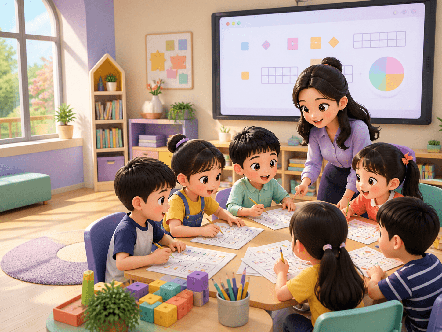 Học sinh học theo nhóm tại trung tâm